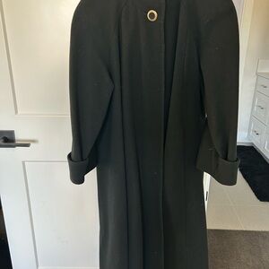 Chic Black Wool Coat with Satin Lining and gold button accents